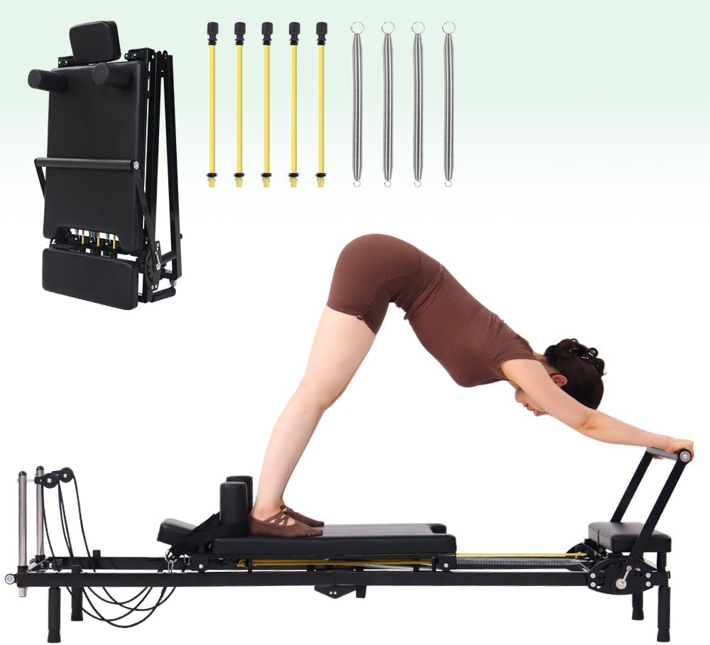 Home Gym Design - Foldable Pilates Reformer Machine, 2-in-1 Resistance