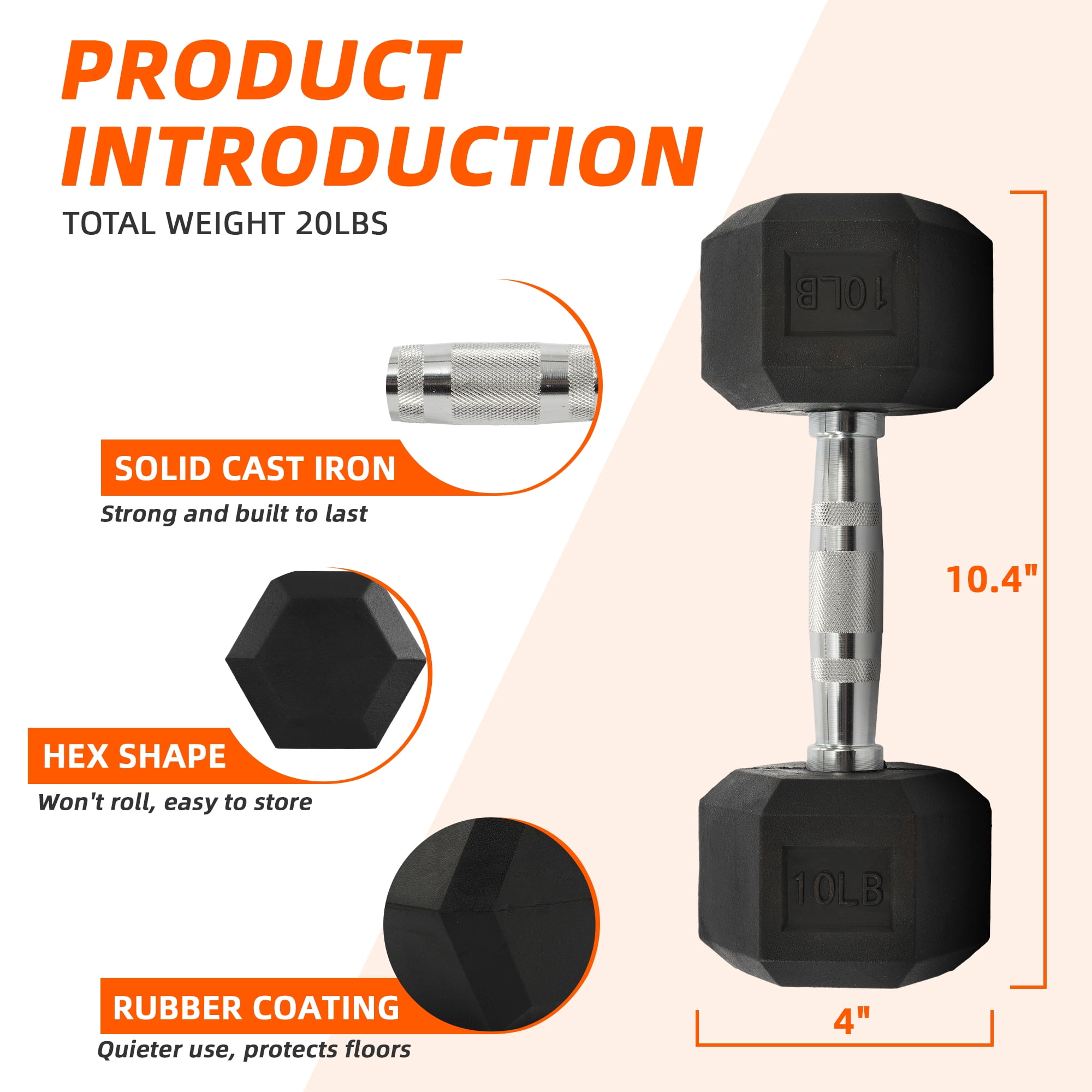 Rubber Coated Hex Dumbbell 10  - Home Gym Tunturi 评论和价格