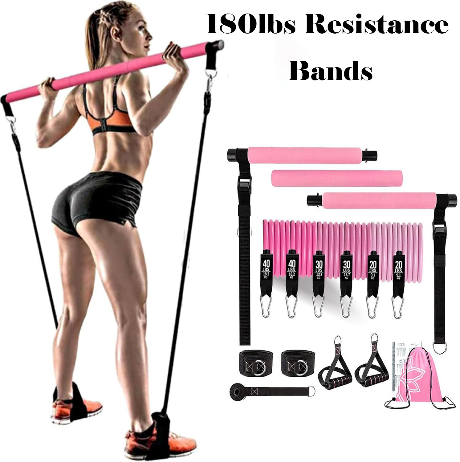 180lbs Resistance Bands with A - Home Gym Needs 评论和价格