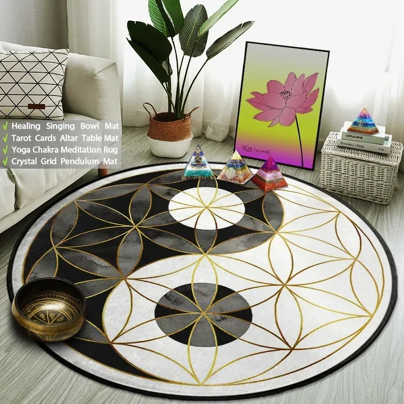 Yin Yang Taiji Round Rug Flowe - Home Gym Tunturi 评论和价格